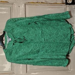 Women's Noble Outfitters Peasant Top Green Paisley